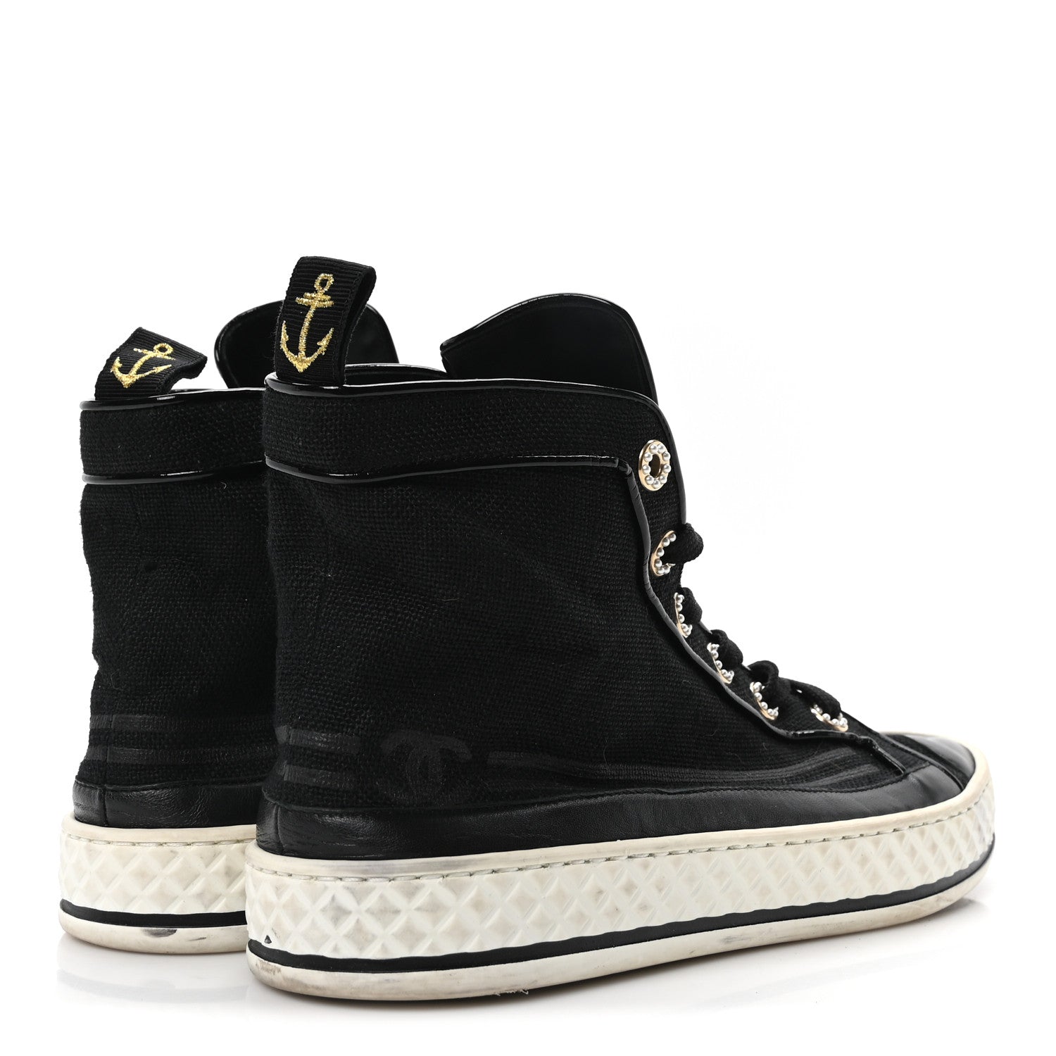 Chanel Fabric Lambskin Lace Up Cap Toe Sneakers 39.5 Black 10 of 18