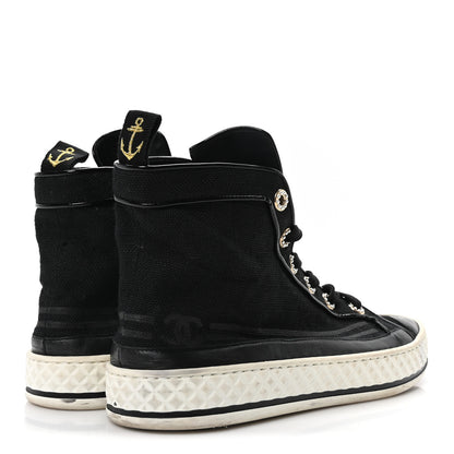 Chanel Fabric Lambskin Lace Up Cap Toe Sneakers 39.5 Black 10 of 18