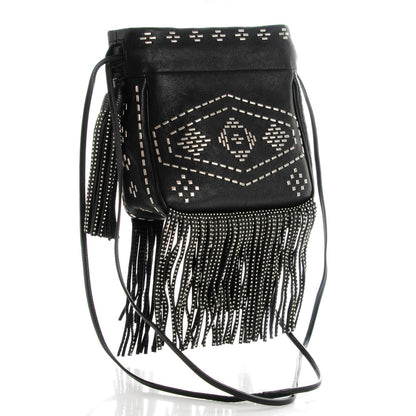 Saint Laurent Lambskin Oxidized Nickel Studded Small Helena Fringed Bucket Bag Black 3 of 7