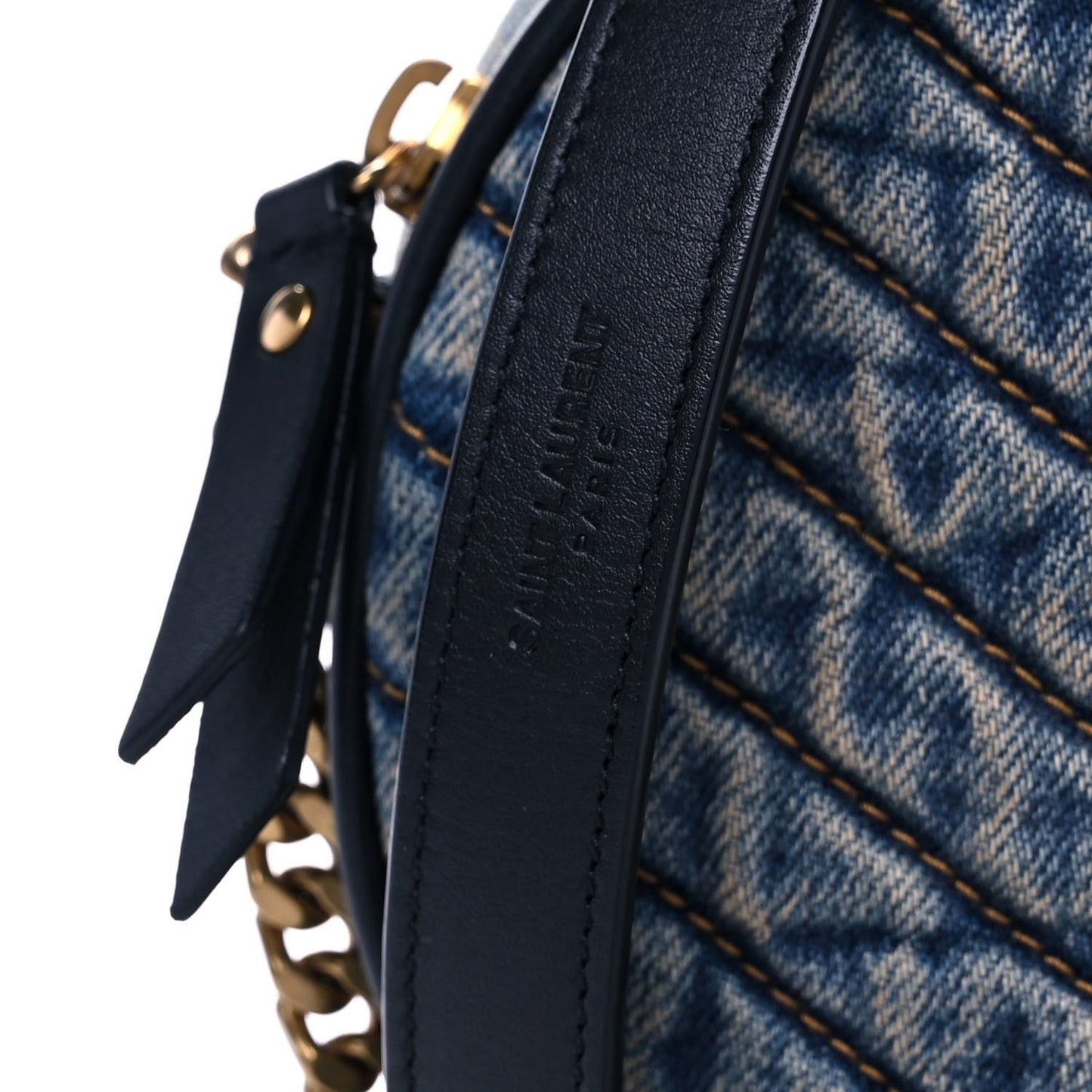 Denim Quilted Monogram Round Crossbody Bag Rodeo Blue
