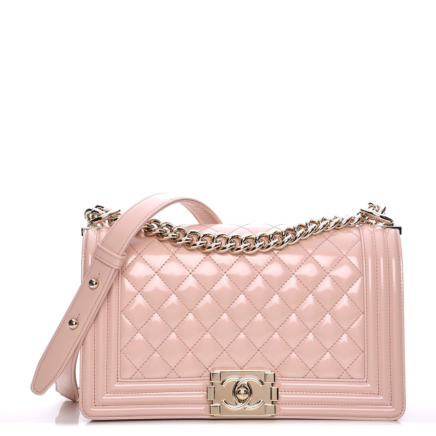 Chanel Patent Calfskin Quilted Medium Boy Flap Light Pink 1 of 15