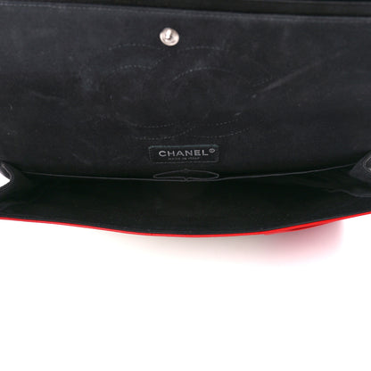Chanel Lambskin Quilted Colorblock Jumbo Double Flap Black White Red 5 of 11