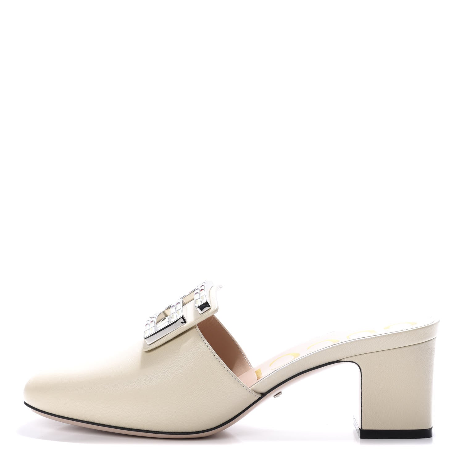 Gucci Malaga Kid Crystal Square G Madelyn Mules 38 Vintage White 1 of 10