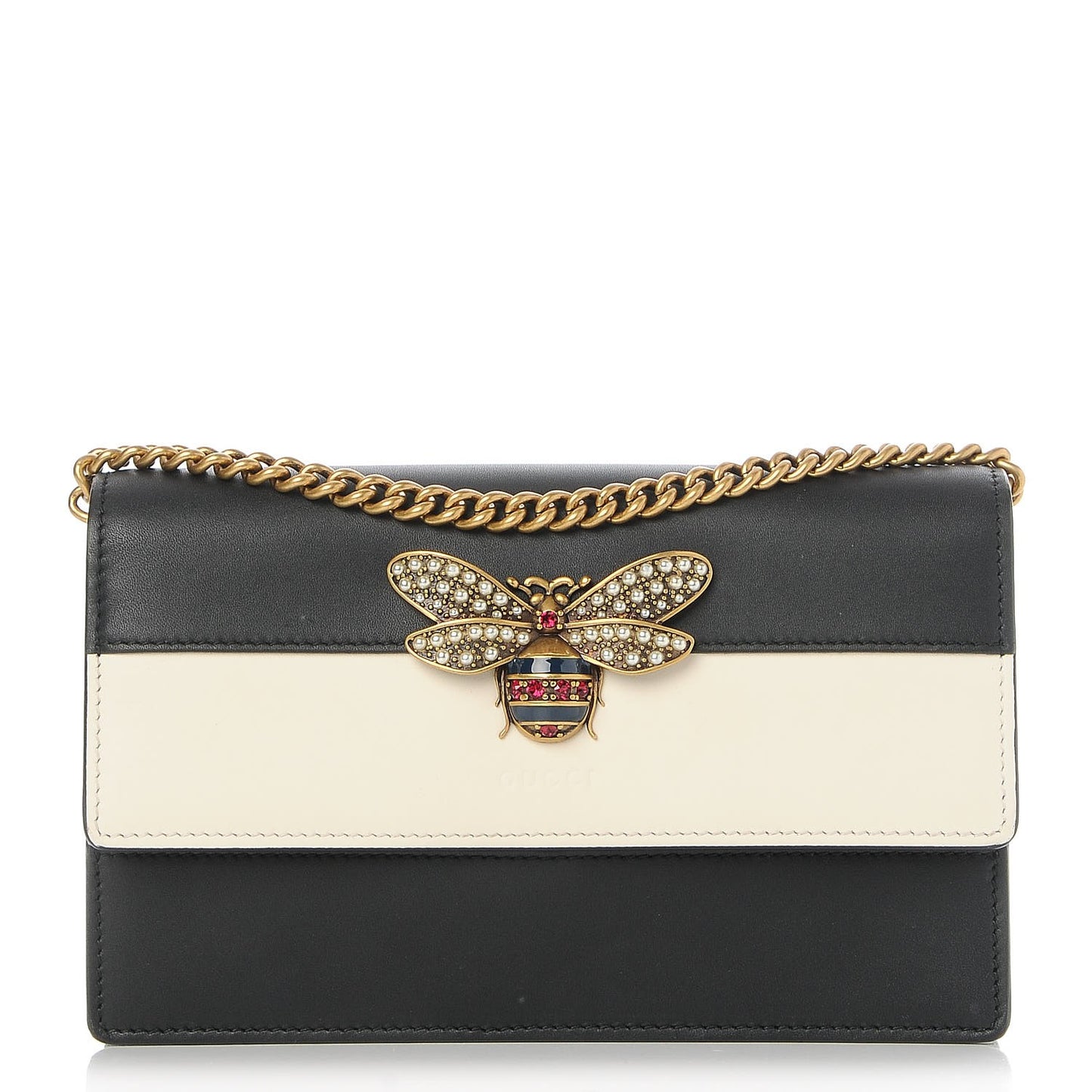 Calfskin Queen Margaret Chain Wallet Mystic White Black