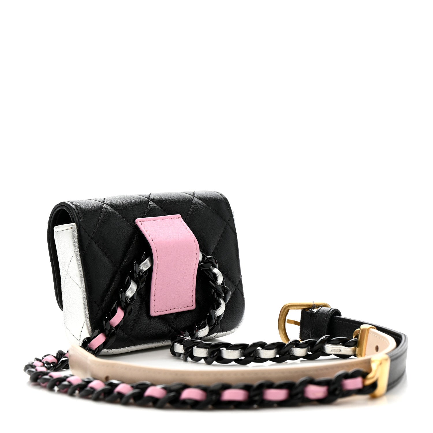 Chanel Lambskin Quilted Mini Chain Belt Bag Black Beige Multicolor 3 of 14