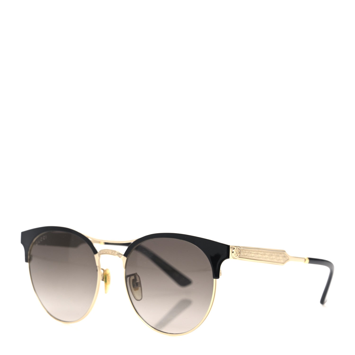 Gucci Round Metal GG0075SK Sunglasses Black Gold 1763729