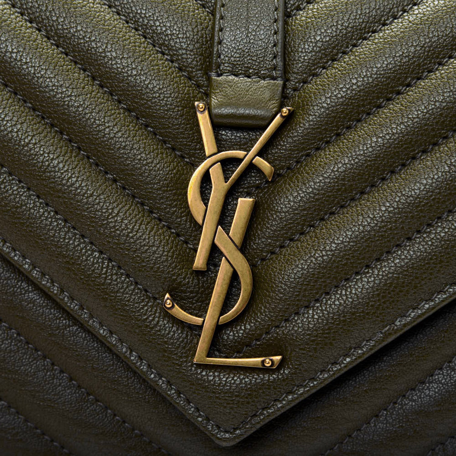 Saint Laurent Sheepskin Matelasse Chevron Monogram Medium College Bag Military Olive 8 of 14