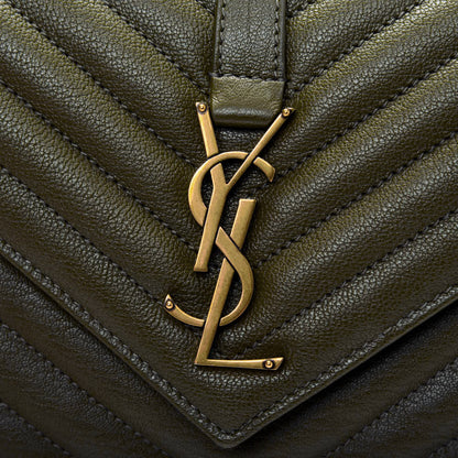 Saint Laurent Sheepskin Matelasse Chevron Monogram Medium College Bag Military Olive 8 of 14