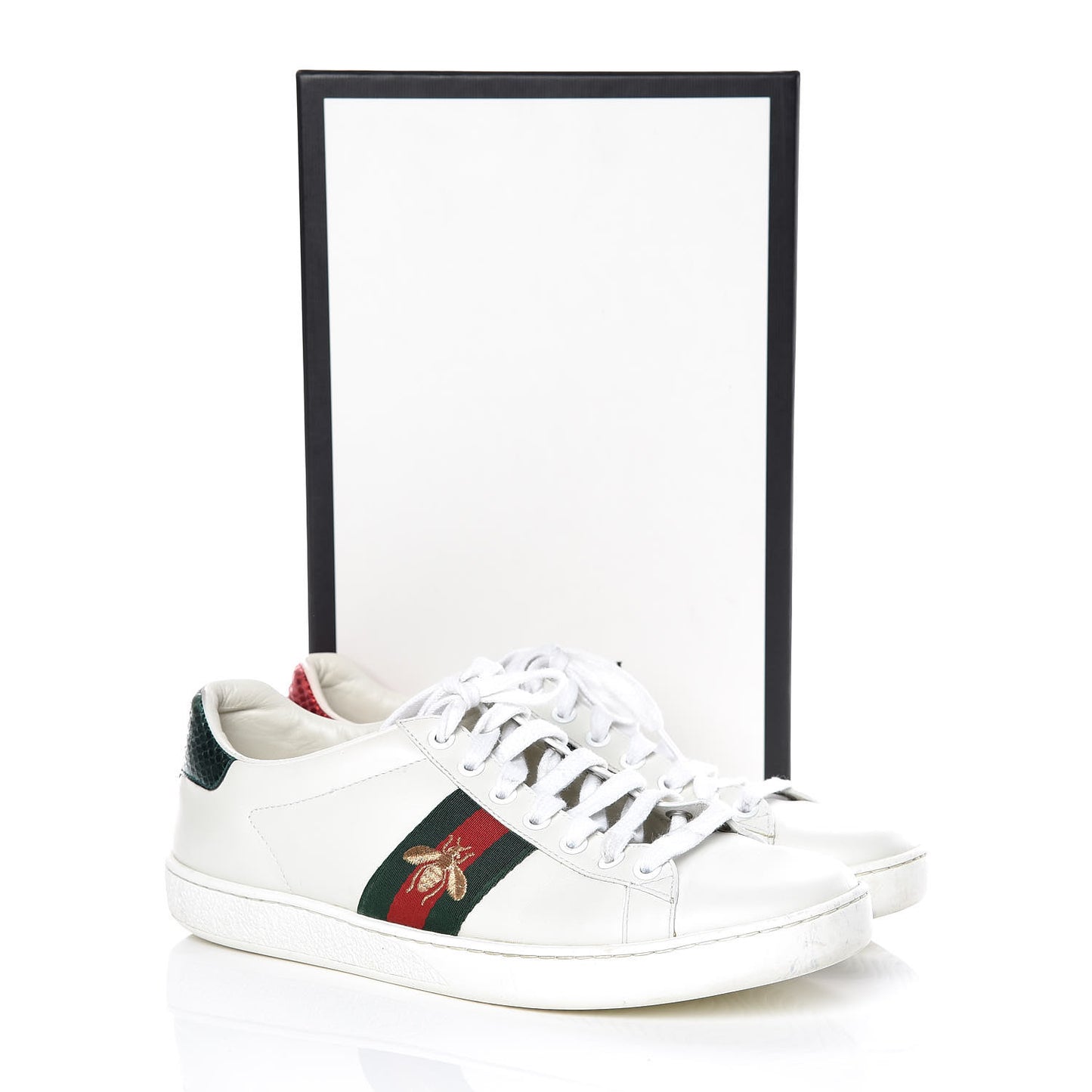 Calfskin Ayers Bee Embroidered Ace Sneakers 38.5 White Green