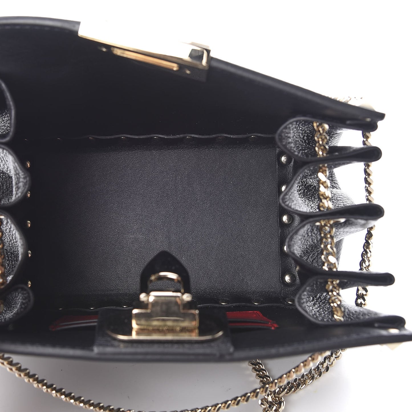 Calfskin Rockstud Mini Chain Shoulder Bag Black