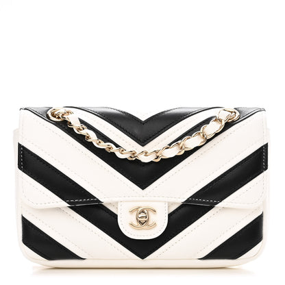 Chanel Lambskin Chevron Stitched Flap White Black 1 of 12