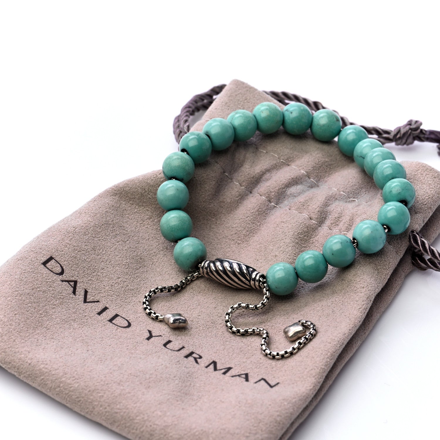 David Yurman Sterling Silver Turquoise 8mm Spiritual Beads Adjustable Bracelet 6 of 6