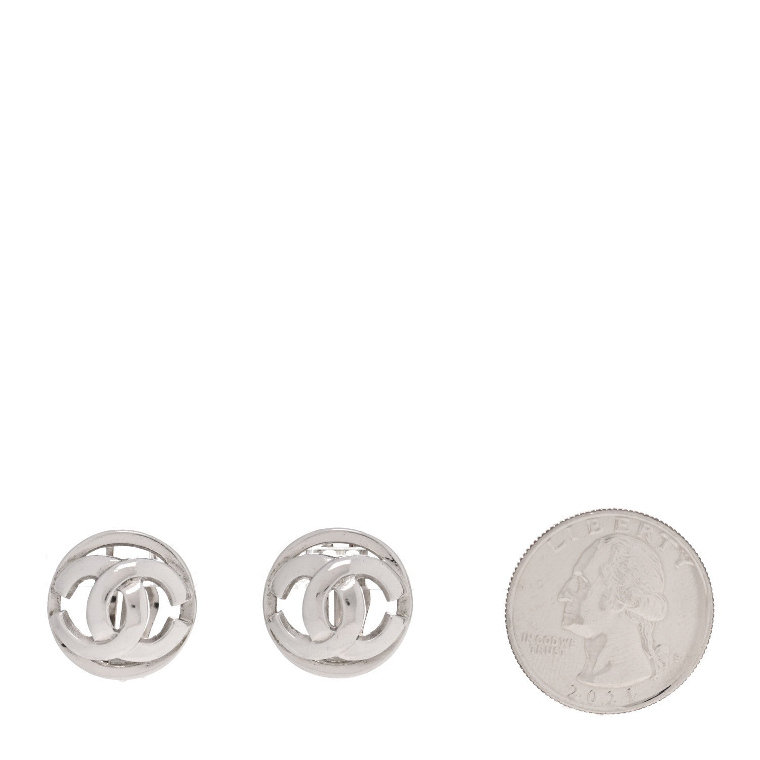 Chanel Metal CC Clip On Earrings Silver 2 of 4