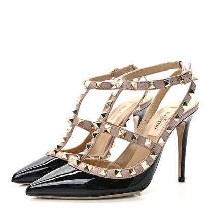 Valentino Garavani Patent Nappa Rockstud Ankle Strap 100mm Pumps 35 Black Poudre 3 of 9