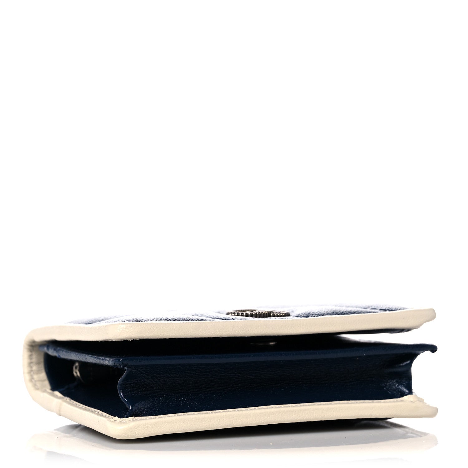 Gucci Vintage Effect Calfskin Matelasse Diagonal Torchon GG Marmont Card Case Wallet Blue Agata Mystic White 4 of 8