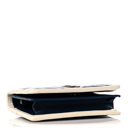 Gucci Vintage Effect Calfskin Matelasse Diagonal Torchon GG Marmont Card Case Wallet Blue Agata Mystic White 4 of 8