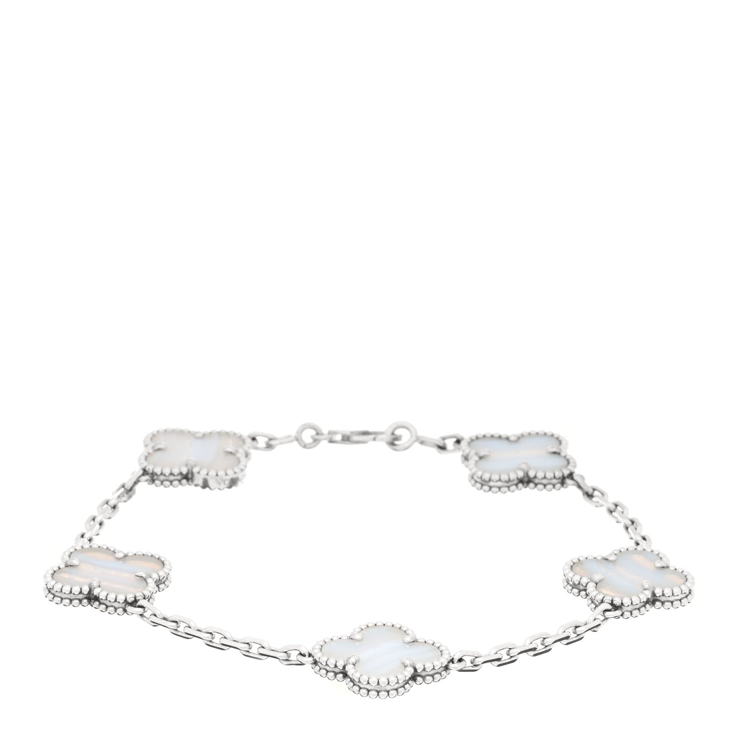 18K White Gold Chalcedony 5 Motifs Vintage Alhambra Bracelet