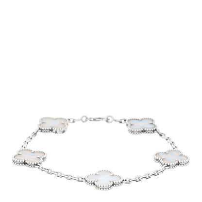 Van Cleef & Arpels 18K White Gold Chalcedony 5 Motifs Vintage Alhambra Bracelet 1 of 3