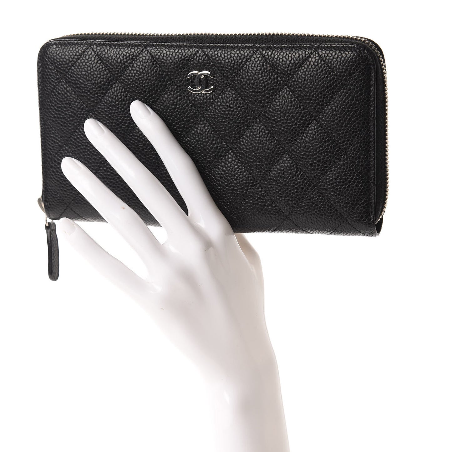 Caviar Quilted Large Gusset Zip Around Wallet Black