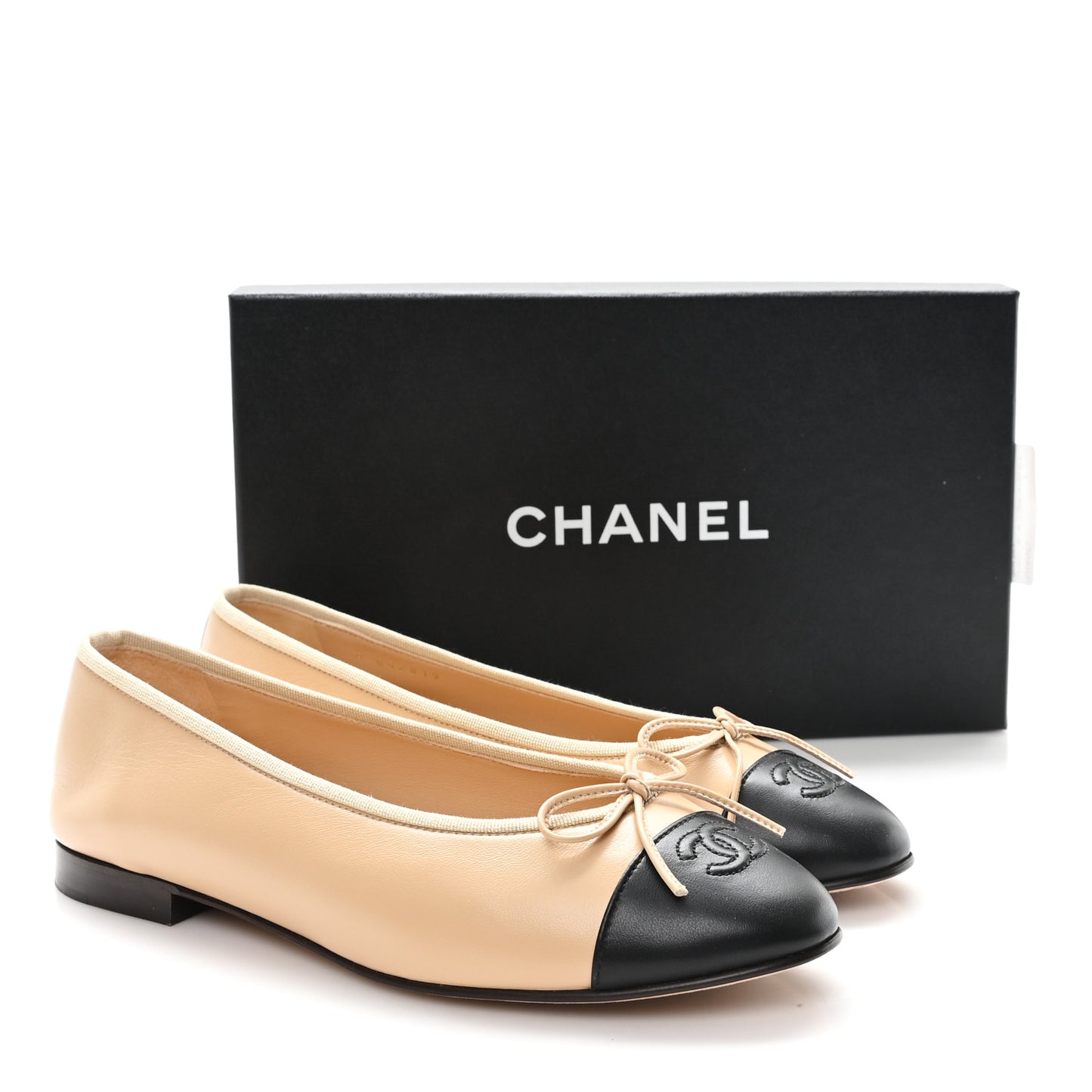 Lambskin Cap Toe CC Ballerina Flats 41.5 Beige Black