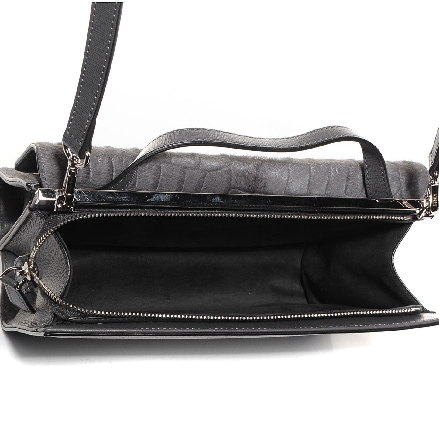 Calf Hair Crocodile Printed Demi Jour Shoulder Bag Grey