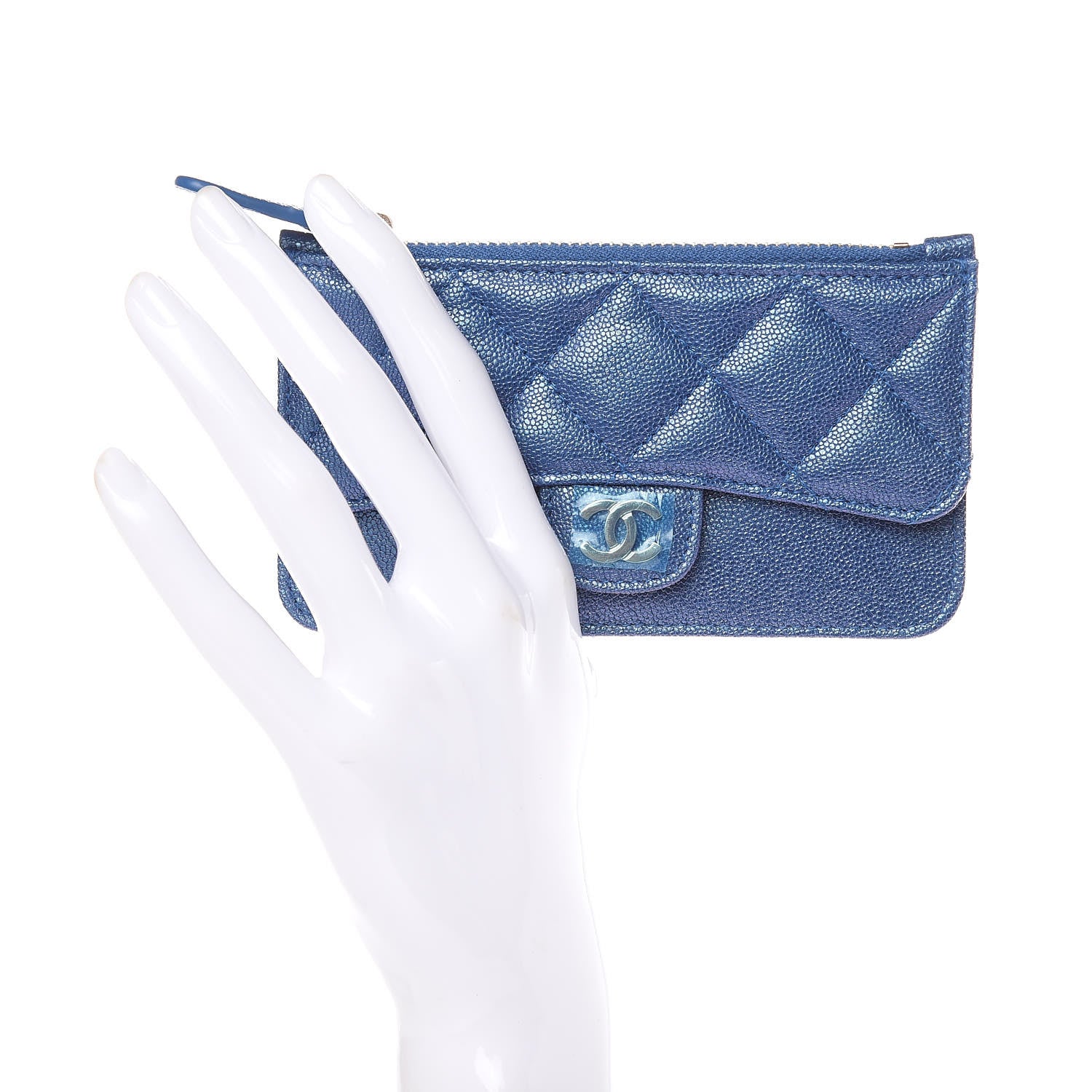 Chanel Iridescent Caviar Quilted Flap Zip Card Holder Dark Blue 2 of 8