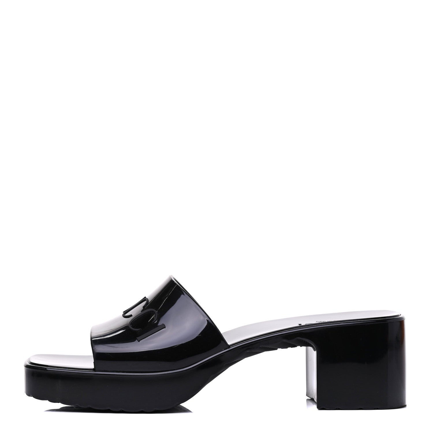 Gucci Rubber Gucci Logo Womens Platform 20/60mm Slide Sandals 37 Black 1 of 14