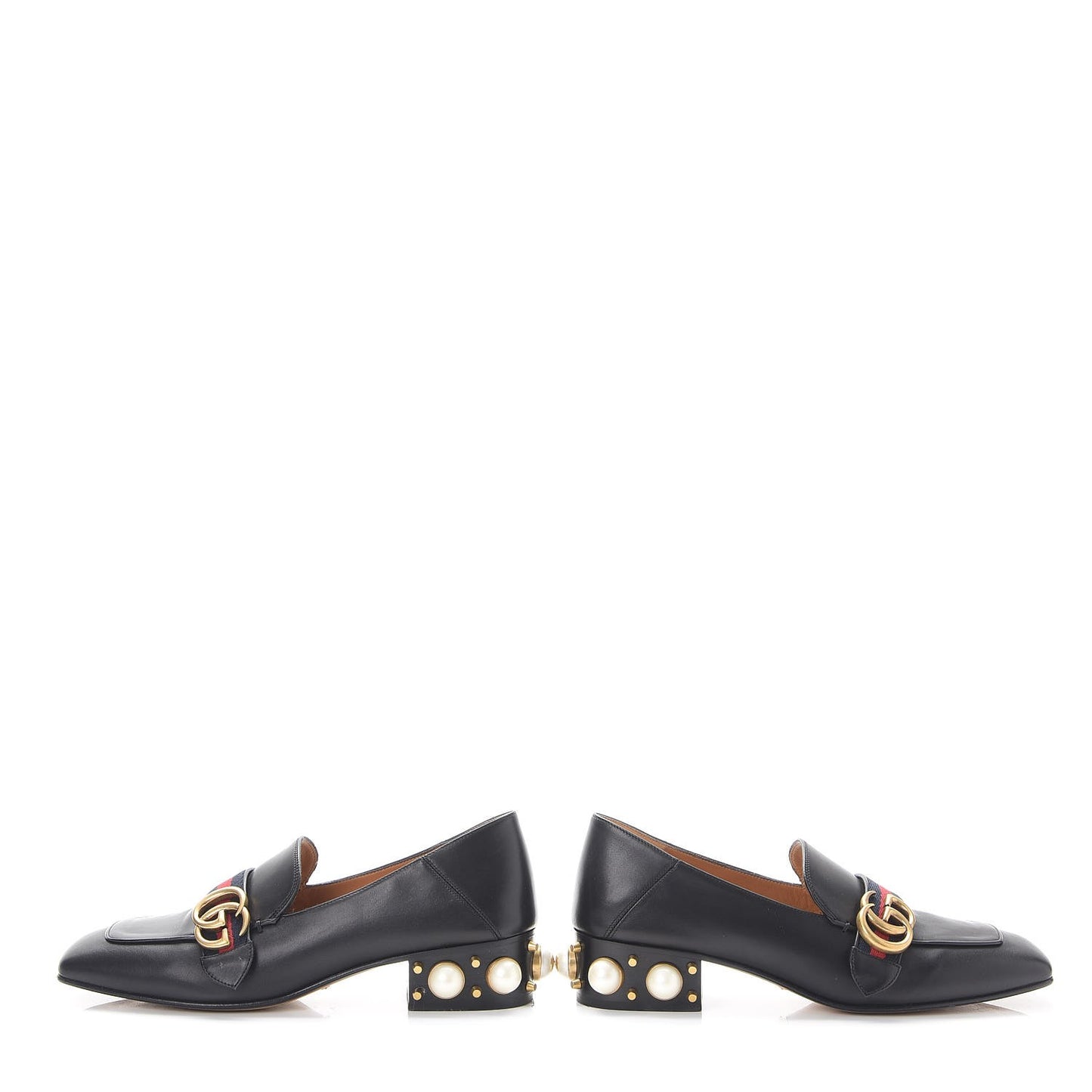 Calfskin Web Pearl Embellished Peyton Loafers 38.5 Black