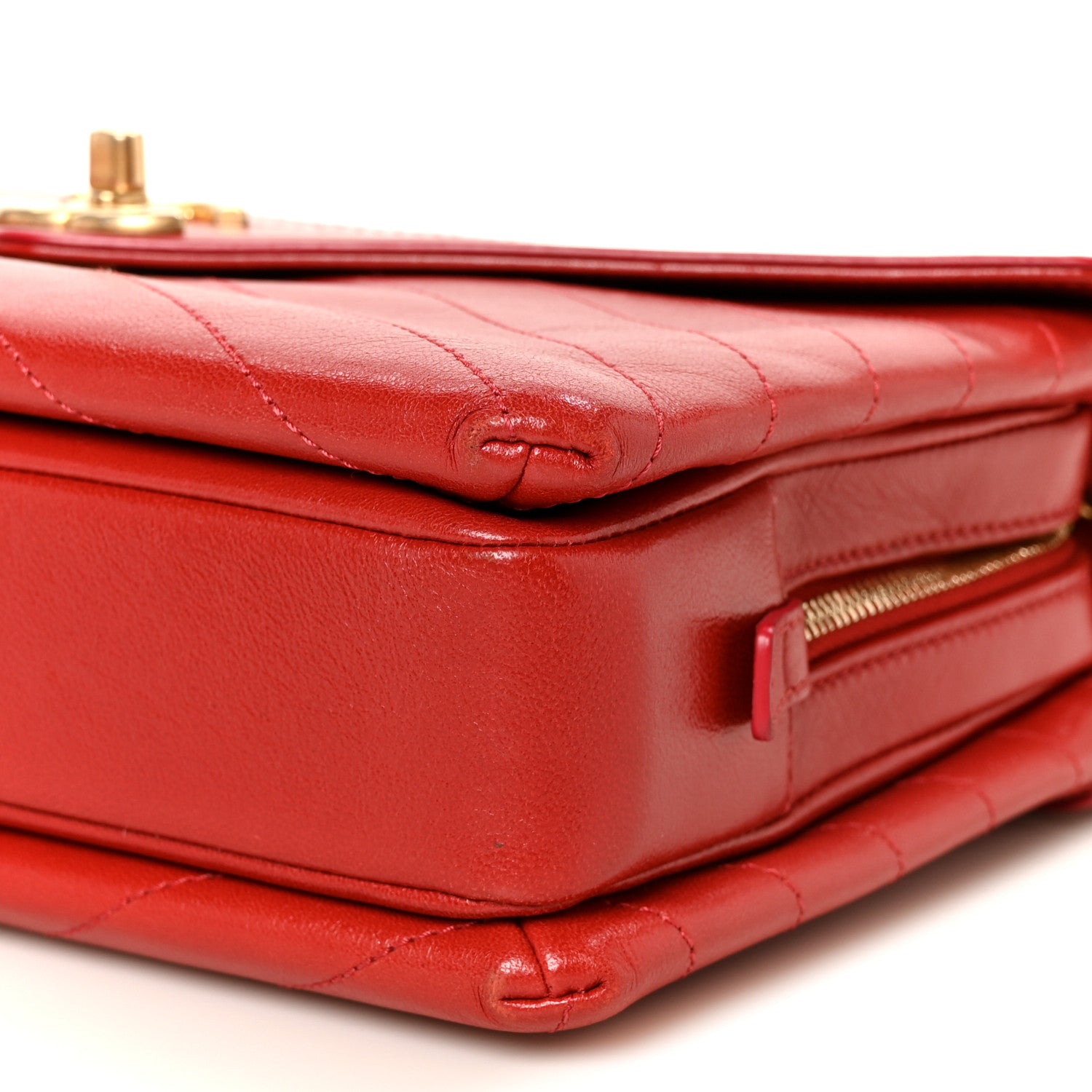 Chanel Lambskin Chevron Stitched Envelope Flap Bag Red 13 of 13