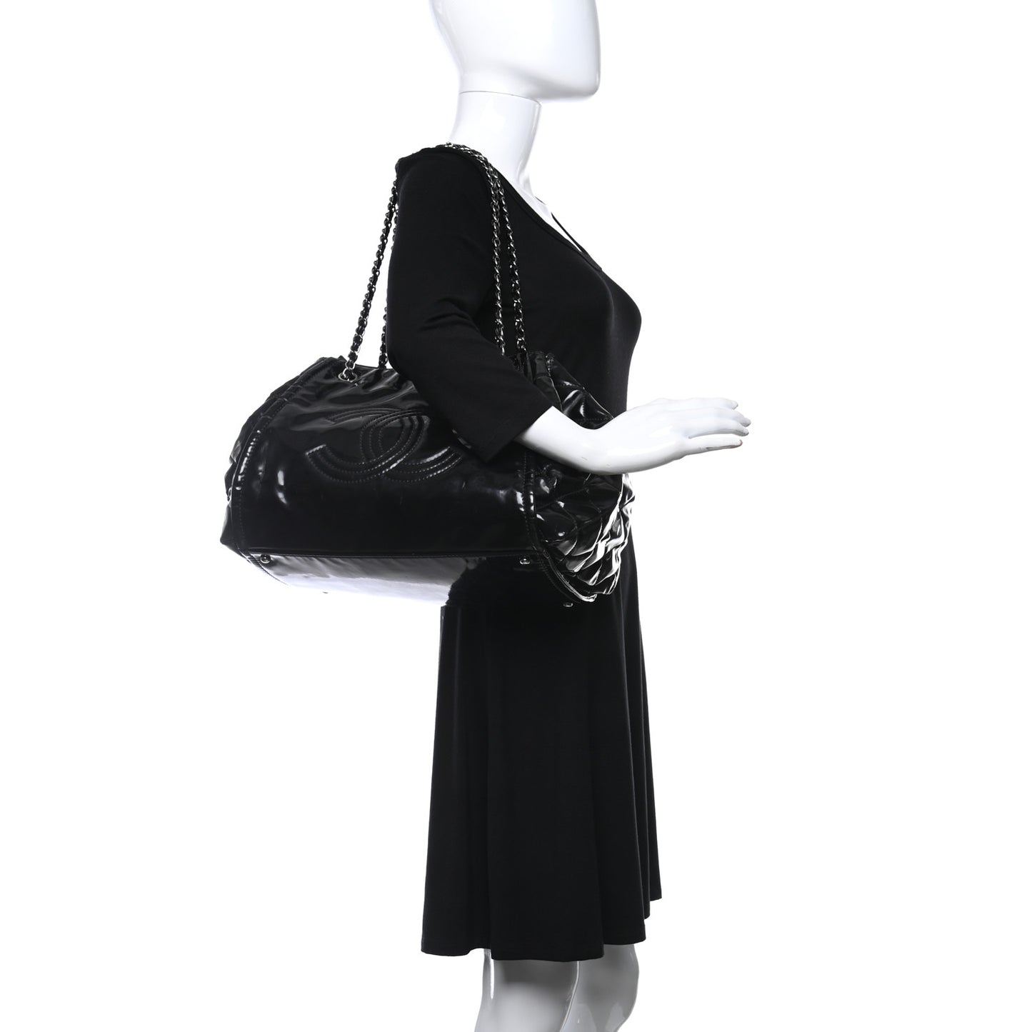 Vinyl Lipstick Ligne Accordion Tote Black