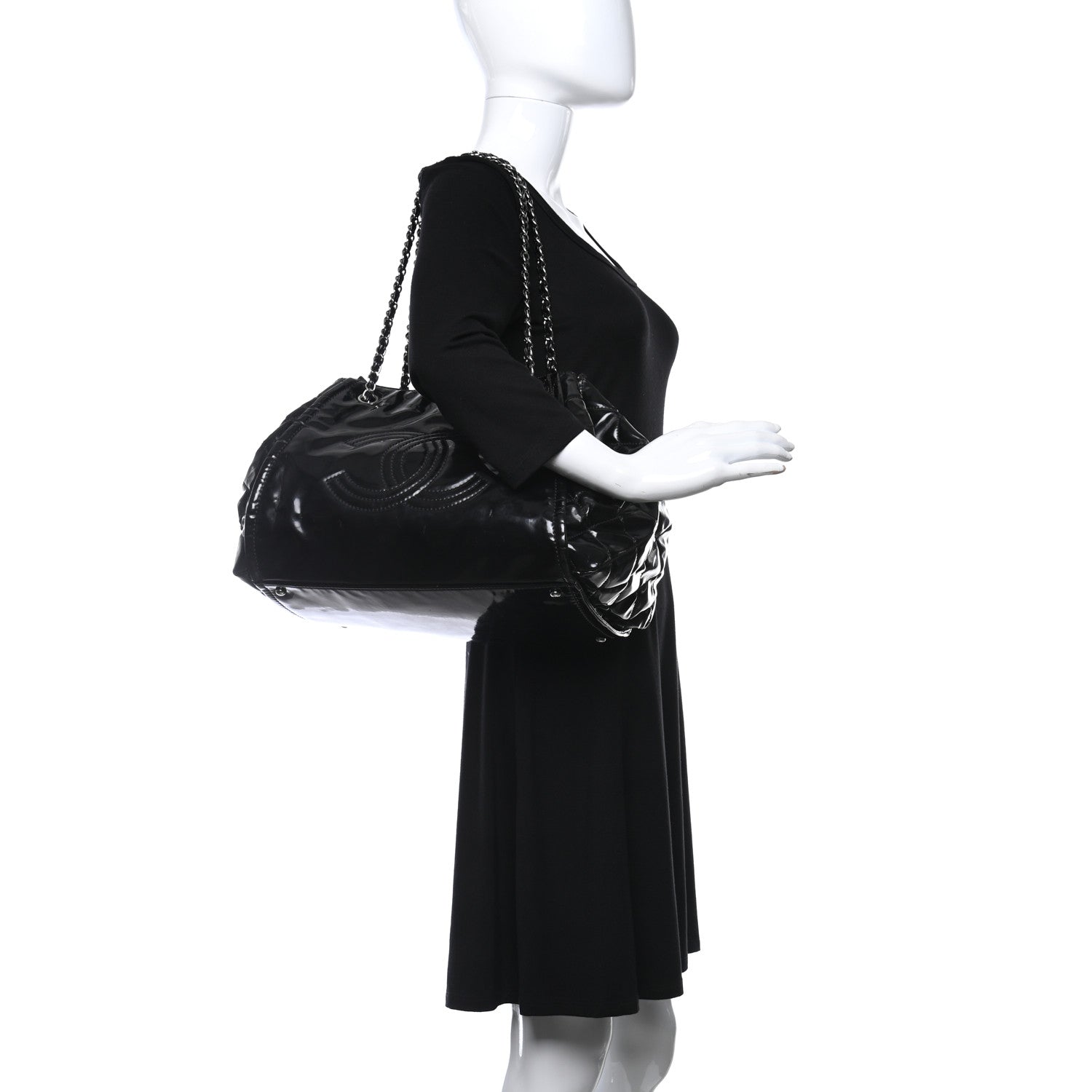 Chanel Vinyl Lipstick Ligne Accordion Tote Black 2 of 14