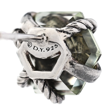David Yurman Sterling Silver Diamond Prasiolite 10mm Cable Wrap Earrings 5 of 5