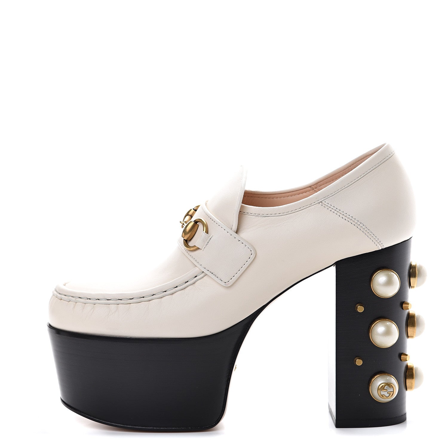 Gucci Malaga Kid Pearl Studded Vegas Platform Loafers 39 Mystic White 1 of 9