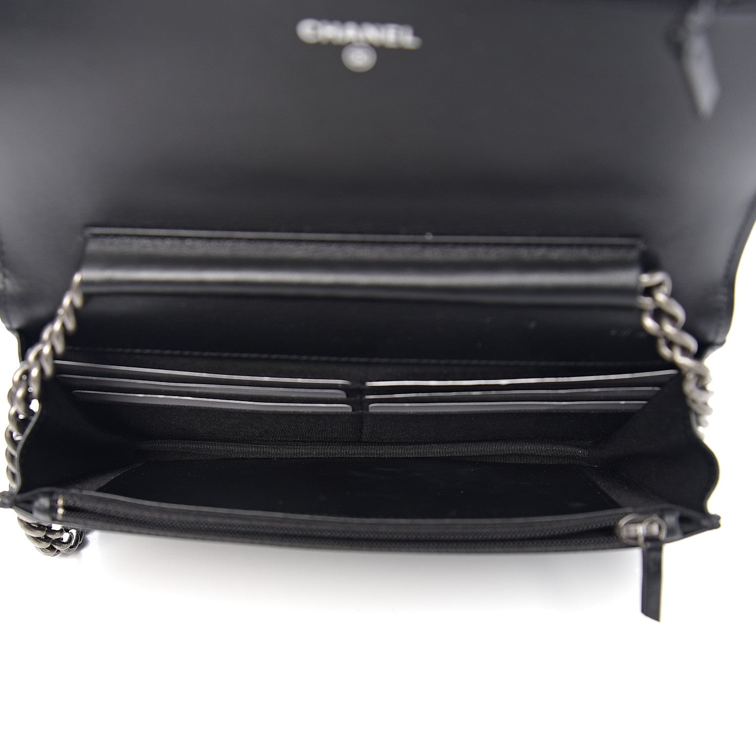 Chanel Grained Calfskin Chevron Quilted Boy Wallet On Chain WOC Black 4 of 14