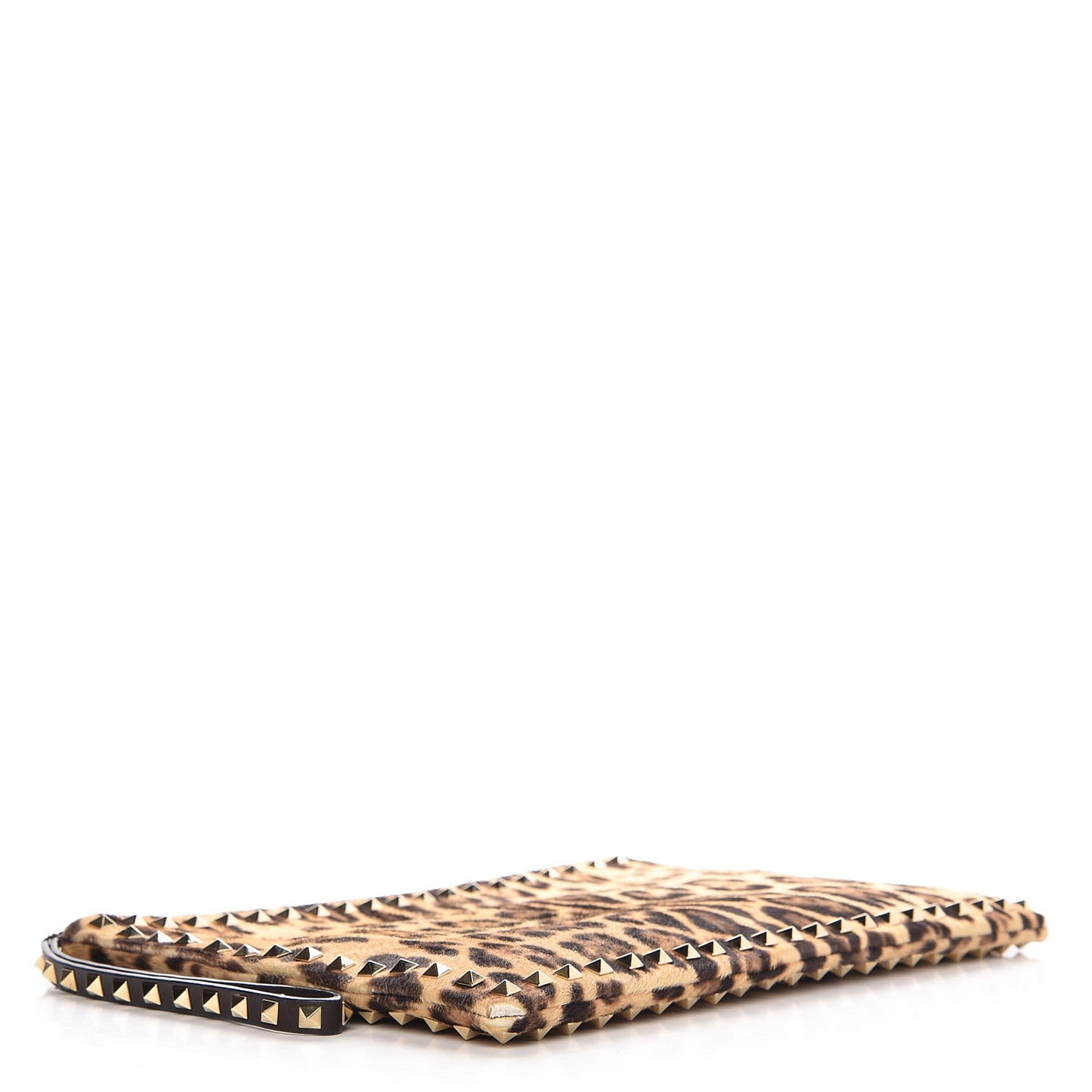Calf Hair Leopard Print Rockstud Zip Wristlet Pouch Leopard