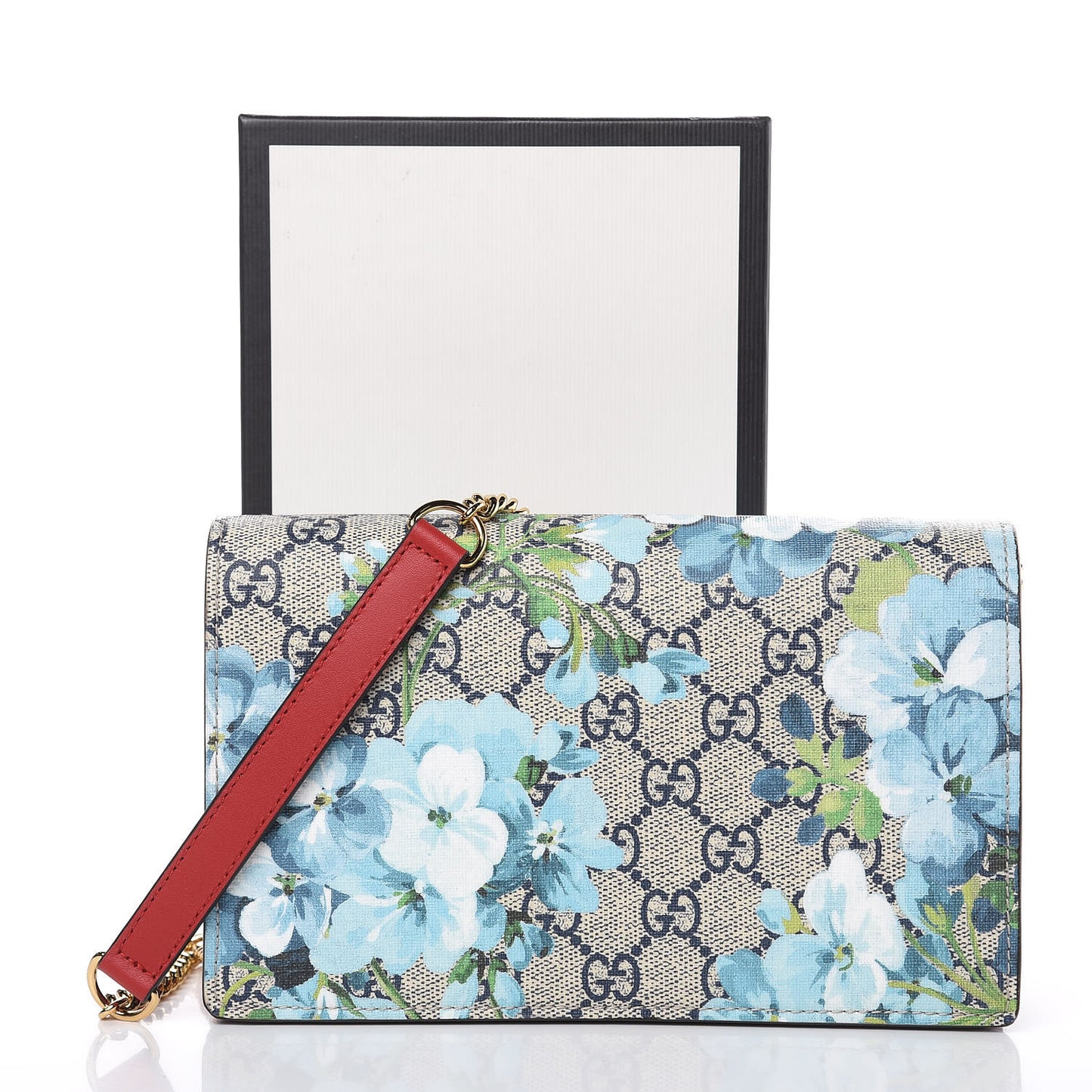 GG Supreme Monogram Blooms Chain Wallet Blue