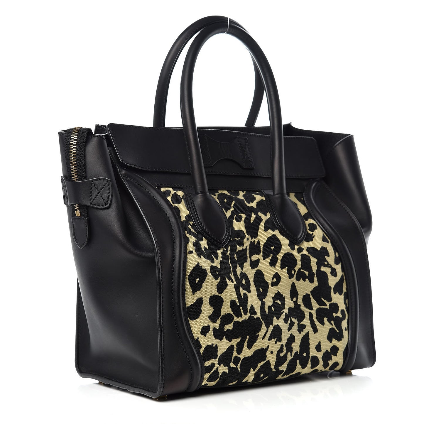 Canvas Smooth Calfskin Leopard Print Mini Luggage Black