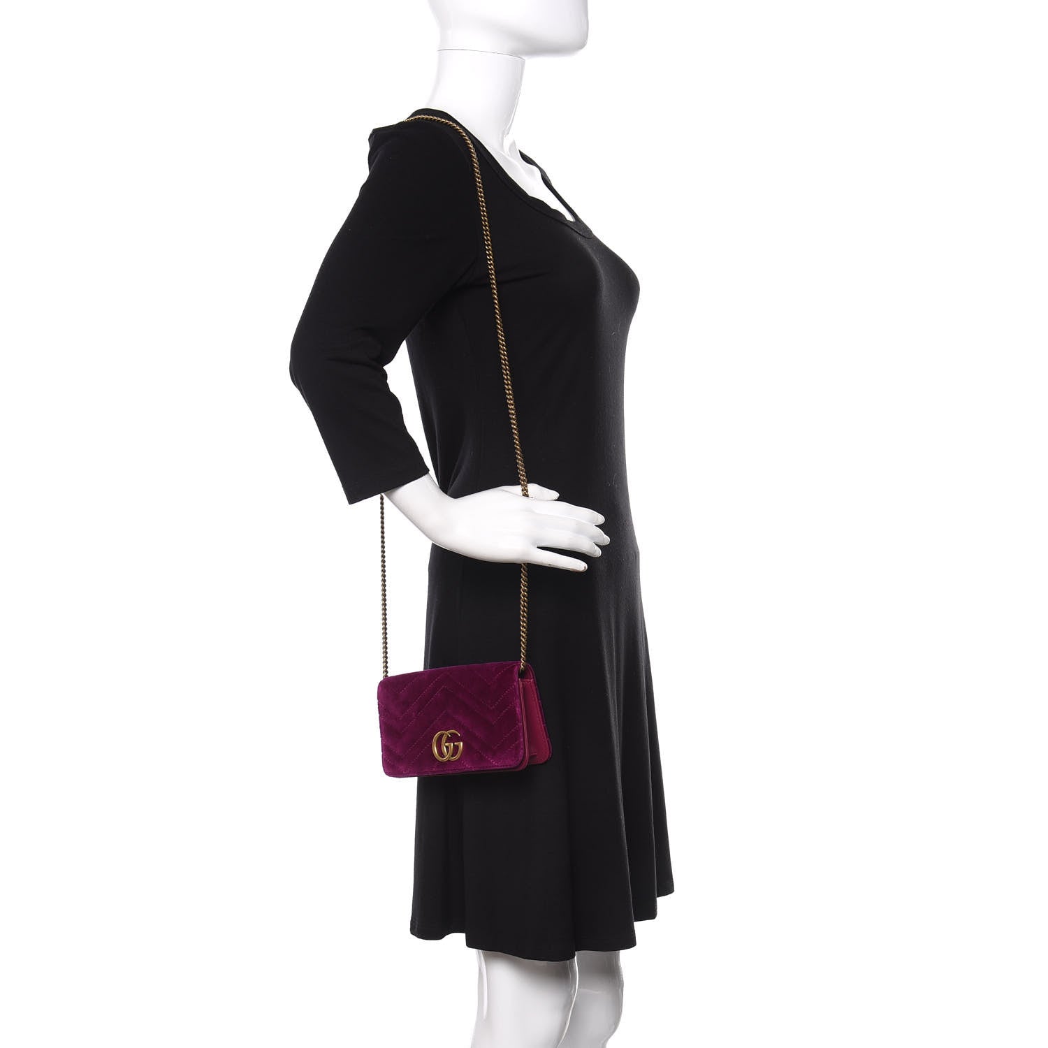 Gucci Velvet Matelasse GG Marmont Mini Bag Fuchsia Violet Cyclamen 2 of 9