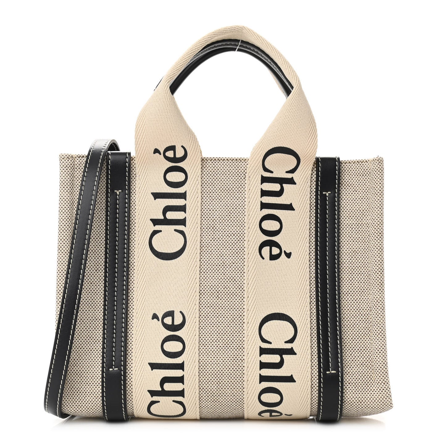 Cotton Calfskin Small Woody Ribbon Tote With Strap White Navy