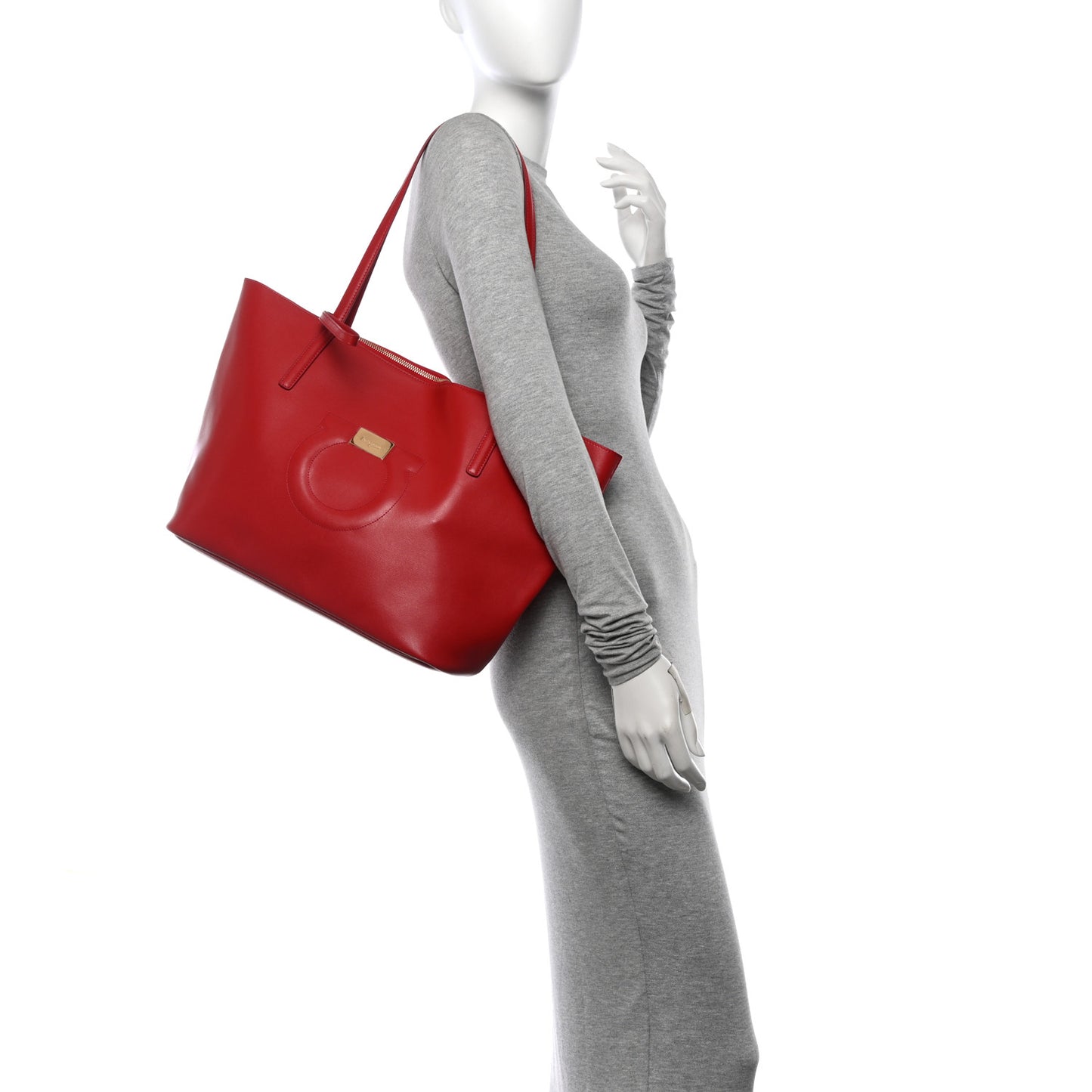 Calfskin Medium Gancini Tote Red