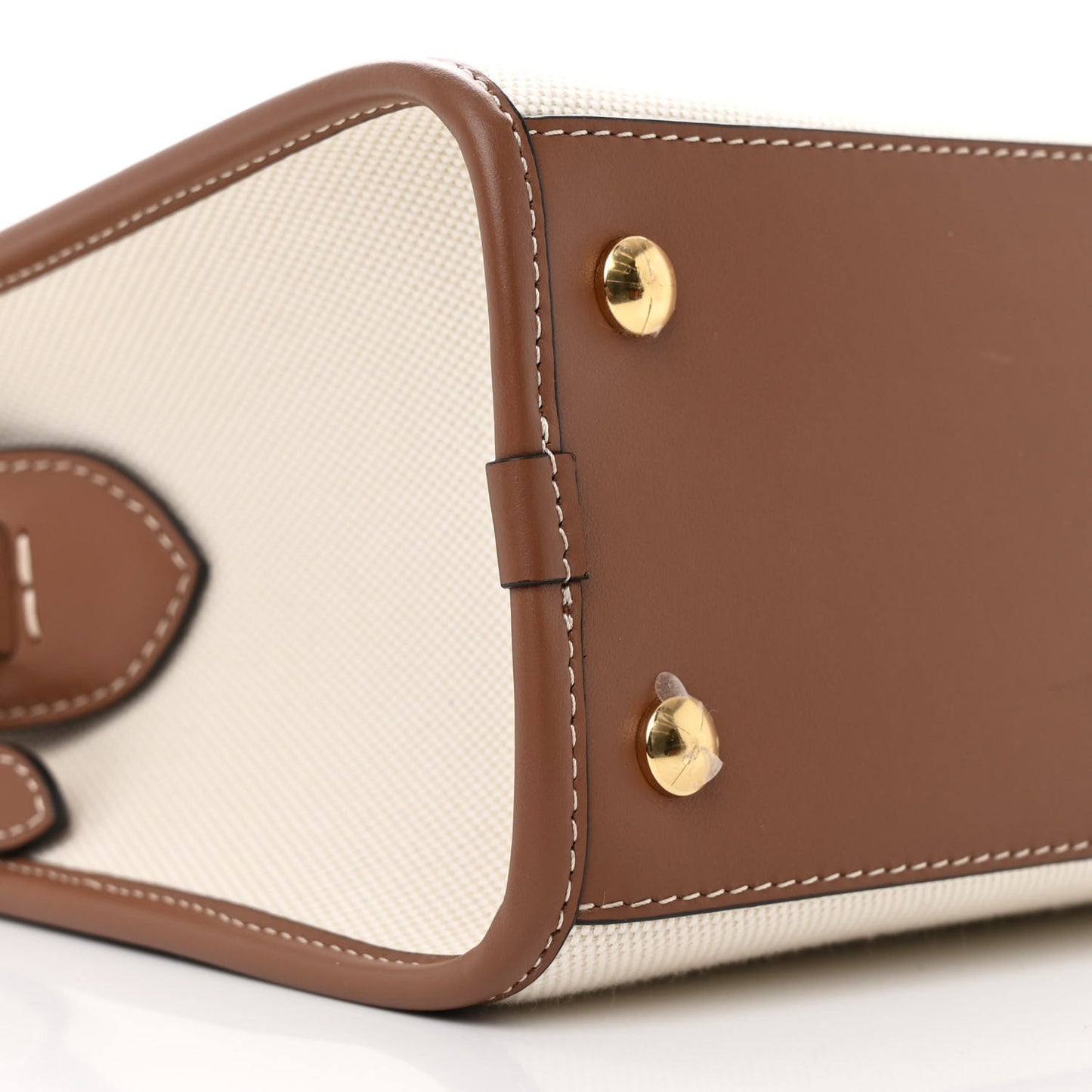 Canvas Smooth Calfskin Two Tone Small Pocket Bag Natural Malt Brown