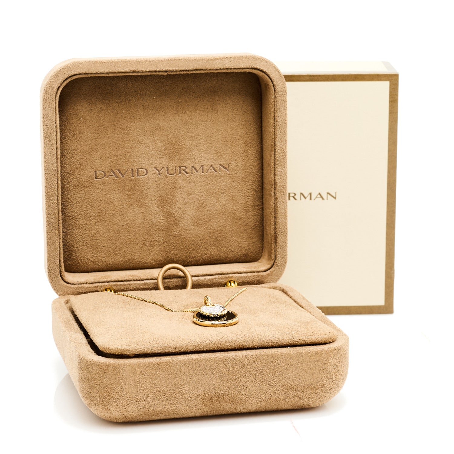 David Yurman 18K Yellow Gold Diamond Black Onyx Mother of Pearl 21.5mm Reversible Elements Necklace 7 of 7