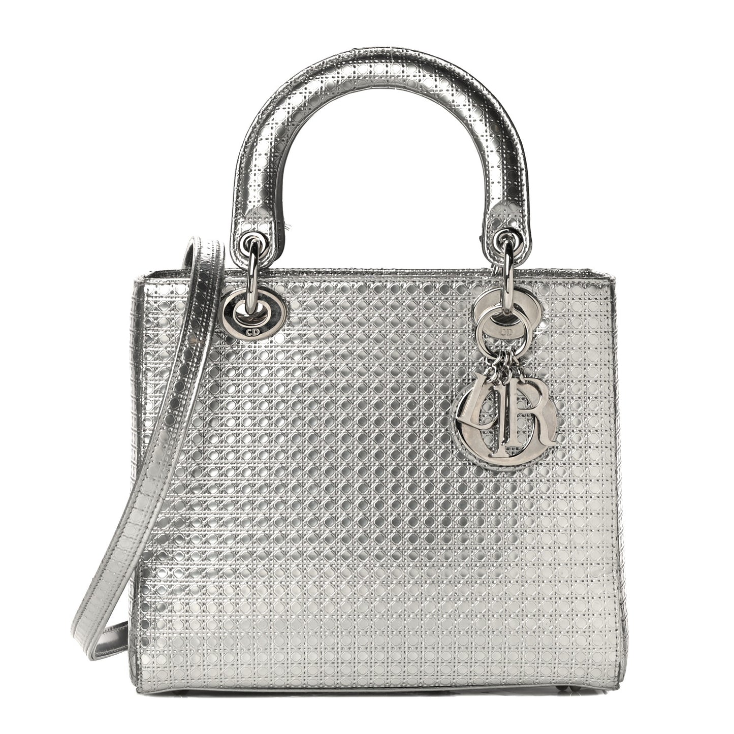Metallic Patent Micro-Cannage Medium Lady Dior Silver