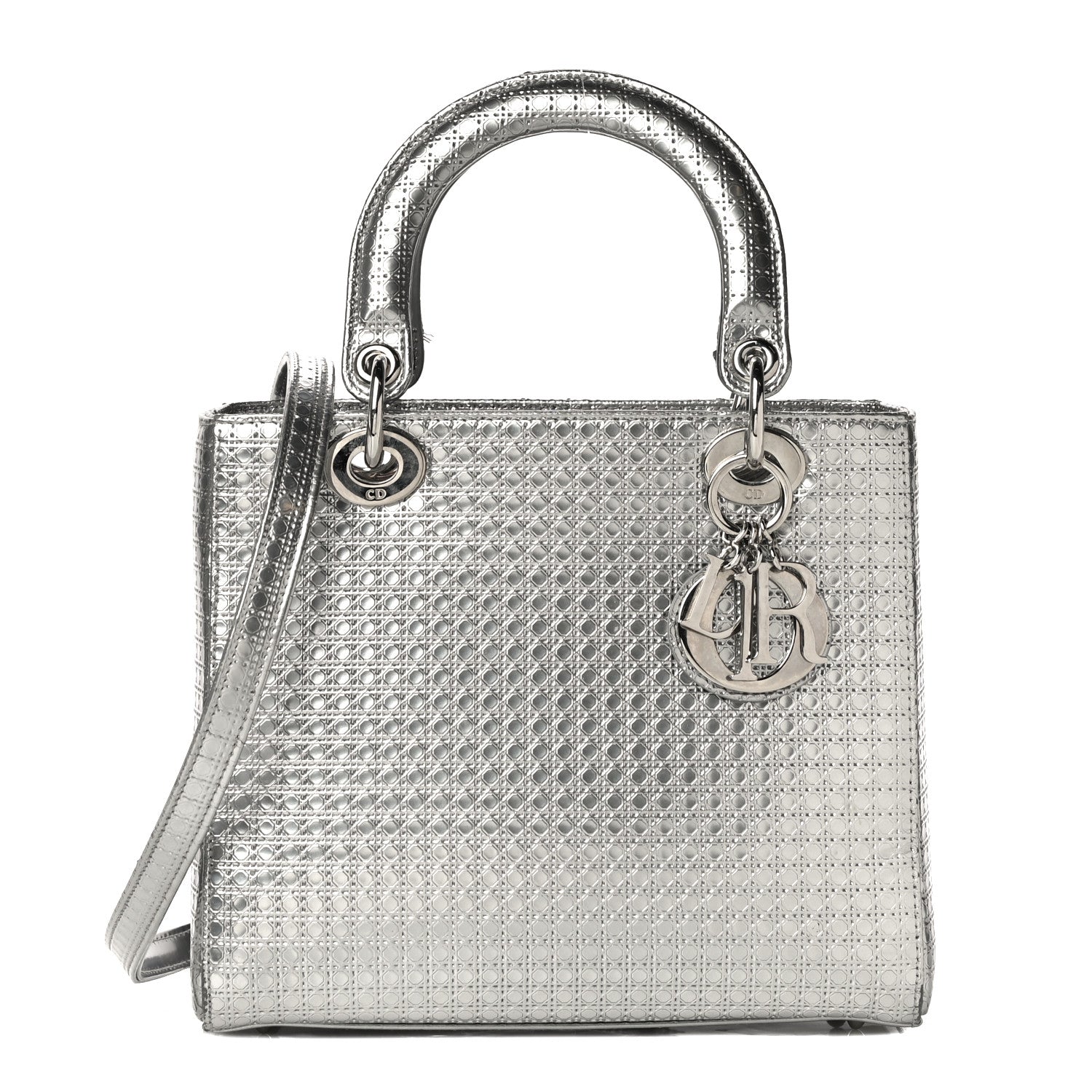 Christian Dior Metallic Patent Micro-Cannage Medium Lady Dior Silver 1 of 11