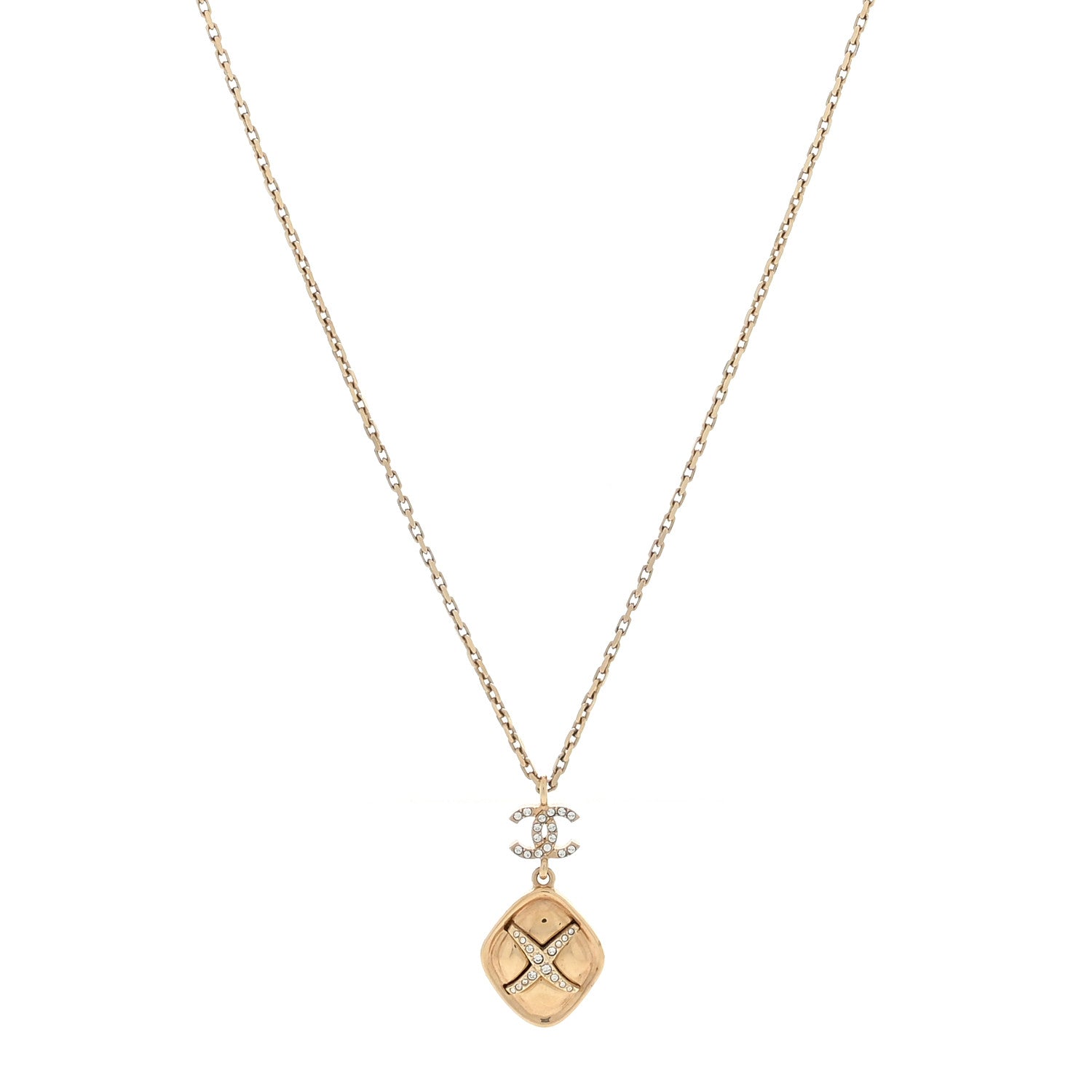 Chanel Crystal CC Link Drop Necklace Gold 1 of 3