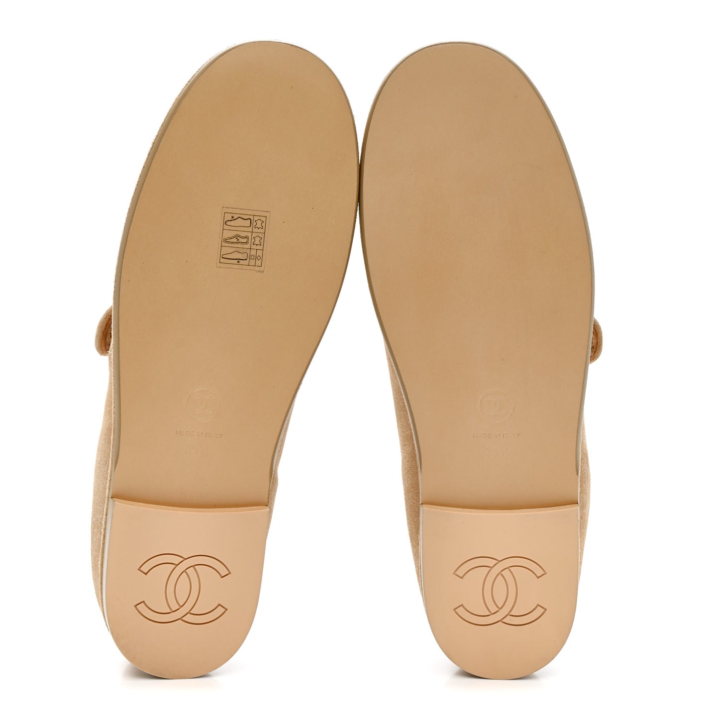 Suede Calfskin Cap Toe CC Mary Jane Flats 39.5 Beige