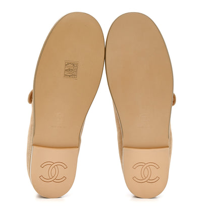 Chanel Suede Calfskin Cap Toe CC Mary Jane Flats 39.5 Beige 5 of 8