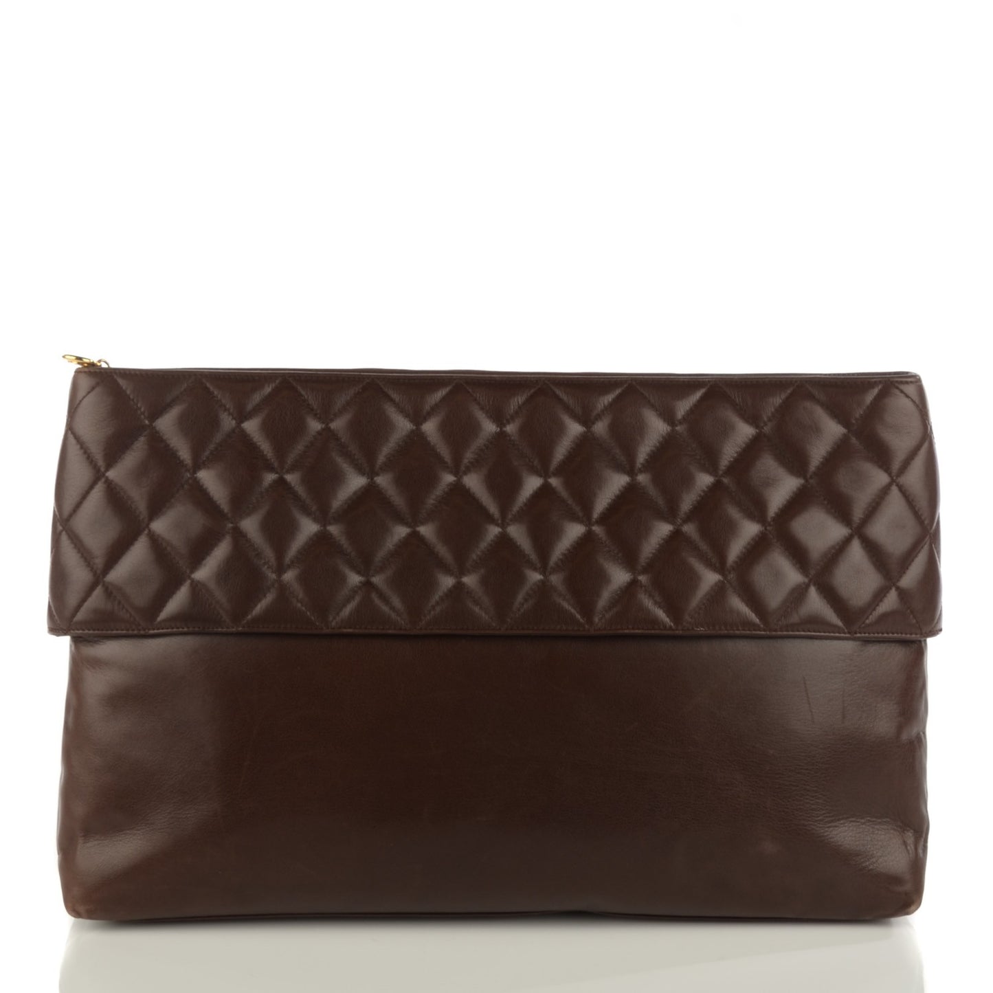 Lambskin Quilted Clutch Dark Brown