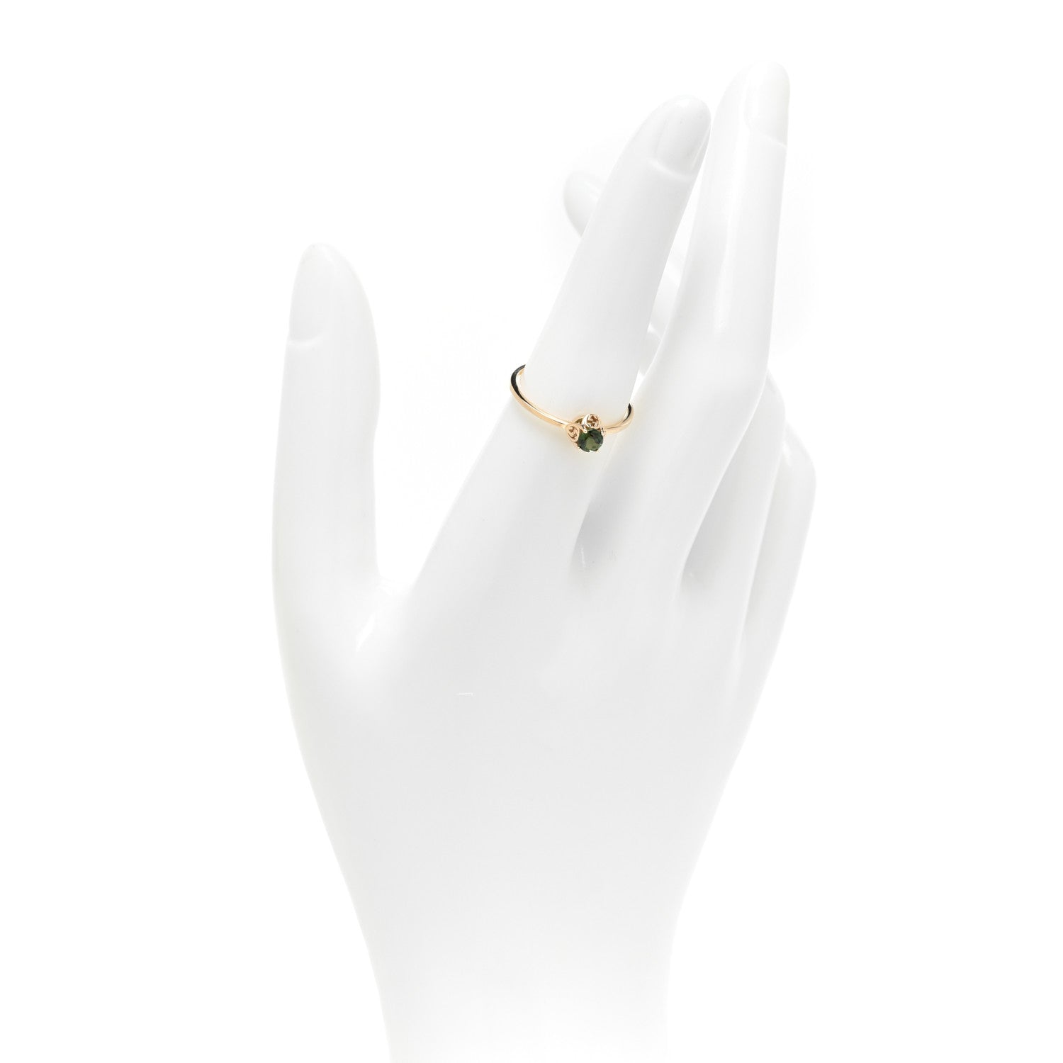 Gucci 18K Yellow Gold Green Tourmaline Interlocking G Ring 55 7.25 2 of 6
