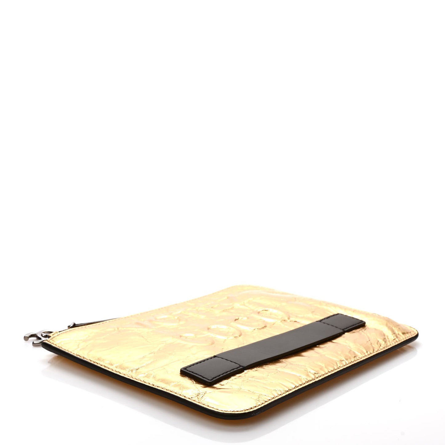Metallic Lambskin Small Feminine Pouch Clutch Gold